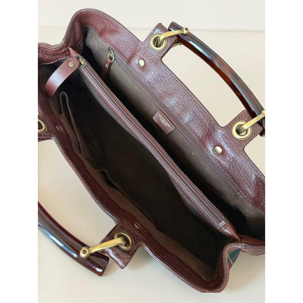 Red Burberry East West Picnic Check Bag Lucite Horn Handles - Picture 11 of 16